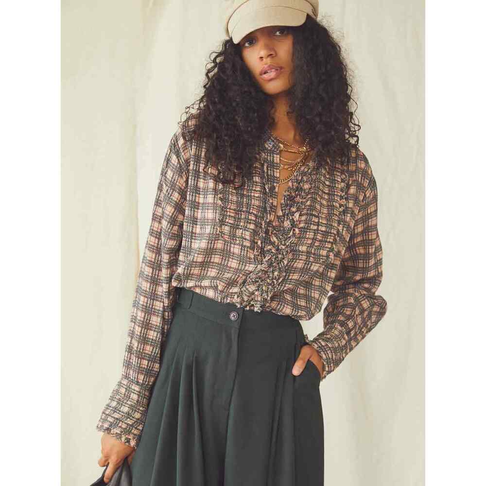 Free People Women's One Plaid Miles Tuxedo Shirt Size M $198